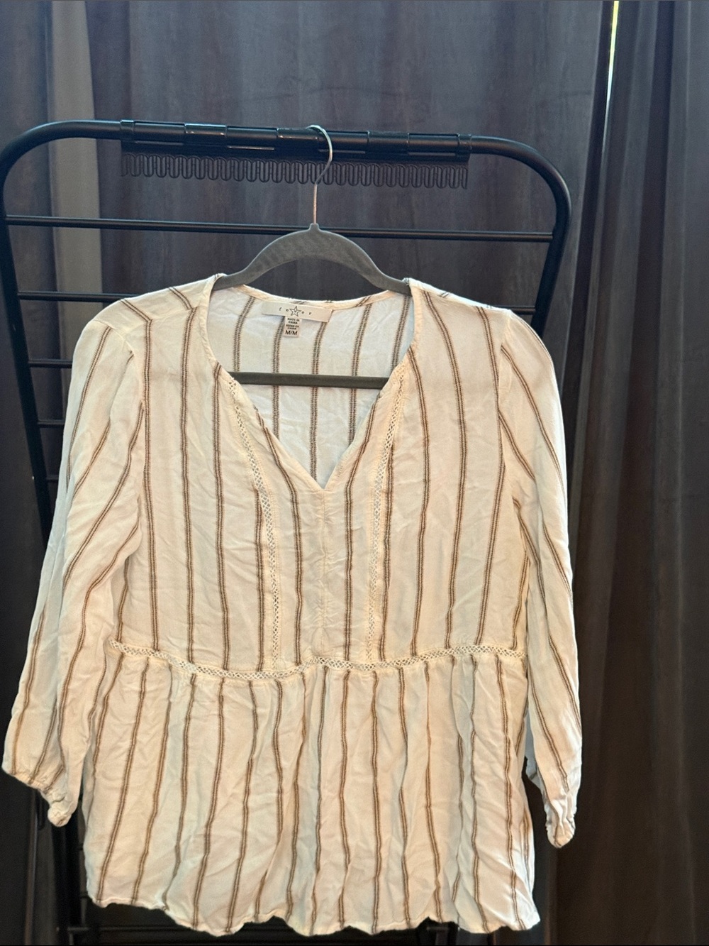 Fever Cream Blouse with Tan Stripe Detail